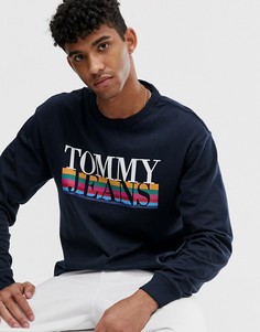 Темно-синий лонгслив с логотипом на груди Tommy Jeans