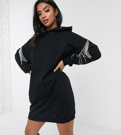 Трикотажное платье-худи со стразами ASOS DESIGN Petite-Черный