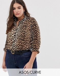 Рубашка с длинными рукавами и леопардовым принтом ASOS DESIGN Curve-Мульти