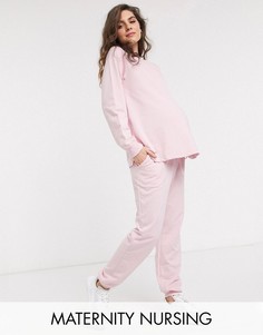 Спортивный костюм для кормления из органического хлопка со свитшотом и джоггерами на завязке ASOS DESIGN Maternity-Розовый