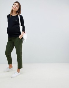 Зеленые чиносы в винтажном стиле с посадкой под животом ASOS DESIGN Maternity-Зеленый