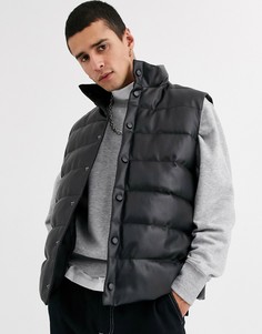 Черный дутый жилет из искусственной кожи ASOS DESIGN