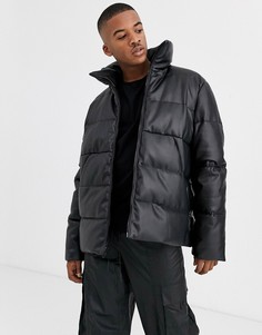 Черный пуховик из искусственной кожи ASOS DESIGN