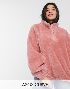 Флисовая куртка с короткой молнией ASOS DESIGN Curve-Розовый