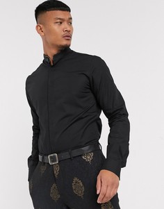 Черная рубашка с воротником с застежкой на пуговицах Twisted Tailor-Черный цвет