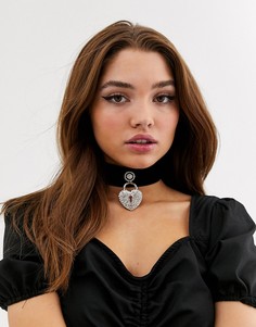 Черное бархатное ожерелье-чокер с подвеской-сердцем Glamorous-Черный