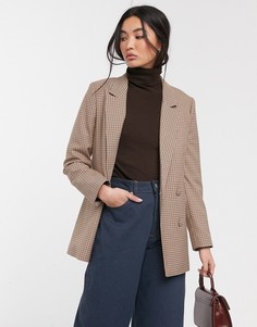 Светло-коричневый двубортный пиджак в клетку Selected Femme-Многоцветный