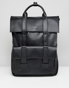Черный рюкзак из искусственной кожи с карманом и двумя ремешками ASOS DESIGN