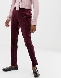 Бордовые облегающие бархатные брюки ASOS EDITION-Красный