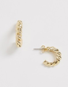 Золотистые серьги-кольца с крученой отделкой Pieces-Золотой