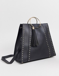Структурированная сумка-тоут с отделкой заклепками Yoki Fashion-Черный