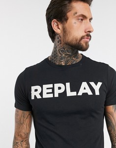 Черная футболка с круглым вырезом и логотипом Replay-Черный