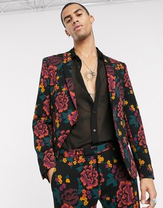 Черный пиджак с цветочным принтом Twisted Tailor