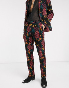 Черные трикотажные брюки с цветочным принтом Twisted Tailor-Черный цвет