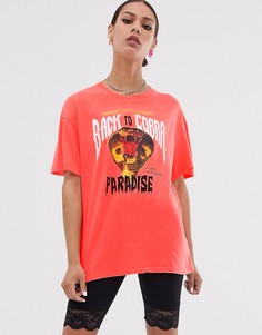 Оранжевая футболка с надписью \"cobra paradise\" Bershka-Оранжевый