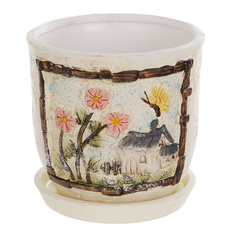 Горшок цветочный с поддоном Dehua ceramic, дизайн пейзаж 15x15x14см