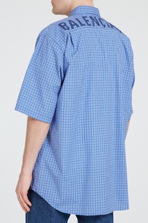 Голубая клетчатая рубашка с логотипом Balenciaga Man