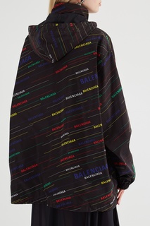 Черный плащ с разноцветными логотипами Balenciaga
