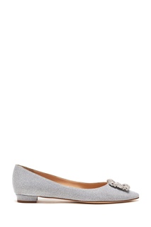 Серебристые балетки Hangisi с глиттером Manolo Blahnik