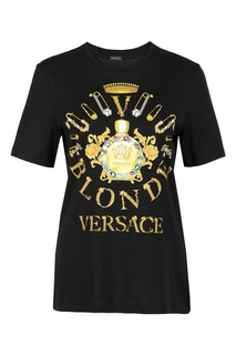 Черная футболка с желтым рисунком Versace