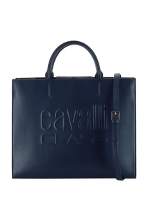 Синяя кожаная сумка с контрастными вставками Cavalli Class