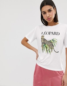 Свободная футболка с принтом леопарда Neon Rose-Белый