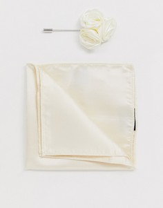 Булавка на лацкан и платок для пиджака с цветочным принтом Gianni Feraud wedding-Кремовый