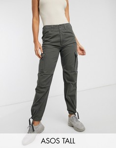 Брюки карго с карманами в стиле милитари ASOS DESIGN Tall-Зеленый