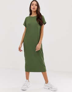 Платье-футболка миди в стиле oversize в рубчик ASOS DESIGN-Зеленый