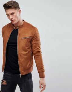 Светло-коричневая куртка из искусственной замши River Island-Рыжий