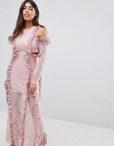 Платье макси с оборками и открытыми плечами Glamorous-Розовый