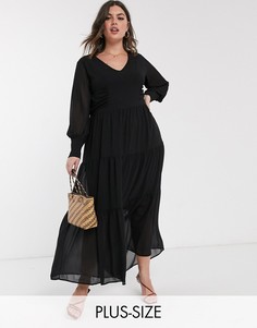 Свободное платье с ярусной юбкой и объемными рукавами Vero Moda Curve-Черный