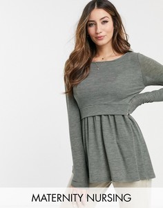 Зеленый трикотажный джемпер для кормления Mamalicious maternity Mama.Licious