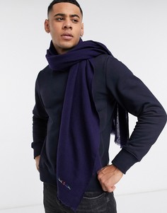 Синий шерстяной шарф с вышитым логотипом Paul Smith