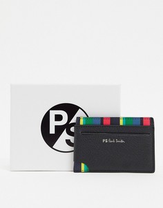 Черный кожаный кошелек для карт в полоску PS Paul Smith