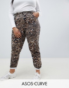 Джинсы в винтажном стиле с абстрактным леопардовым принтом ASOS DESIGN Curve Ritson-Мульти