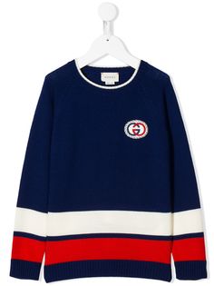 Gucci Kids полосатый джемпер с нашивкой-логотипом