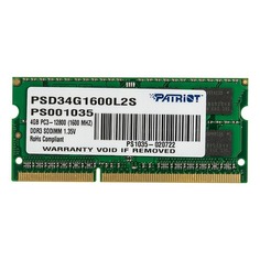 Модуль памяти Patriot PSD34G1600L2S DDR3L - 4ГБ 1600, SO-DIMM, Ret Патриот