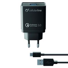 Сетевое зарядное устройство Cellular Line USB Kit QC + Type-C 1м, Black (ACHHUKITQCTYCK)