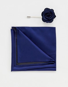 Булавка на лацкан с цветком и платок для пиджака Gianni Feraud-Темно-синий