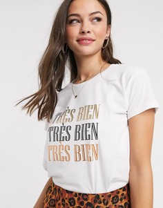 Белая футболка с надписью "Tres Bien" Blend She-Белый