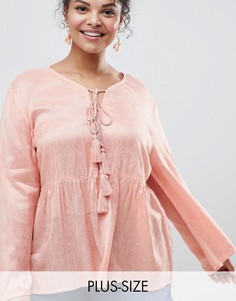 Блузка с цветочным рисунком, завязкой с кисточками и оборкой Glamorous Curve-Розовый