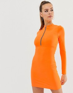 Ярко-оранжевое облегающее платье на молнии Fashionkilla-Оранжевый