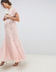 Платье макси с декоративной отделкой и рукавами \"ангел\" ASOS DESIGN Maternity-Розовый