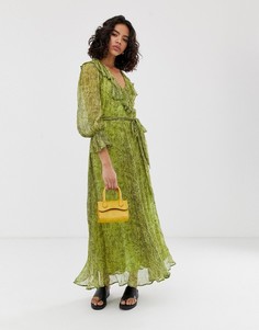 Платье макси с принтом под змеиную кожу Ghost Everley-Зеленый