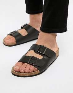 Черные кожаные сандалии с пряжкой ASOS DESIGN-Черный