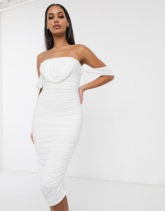 Белое платье миди со сборками Femme Luxe-Белый