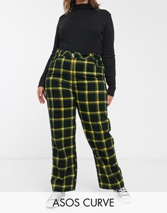 Вельветовые брюки в клетку прямого кроя ASOS DESIGN Curve-Мульти