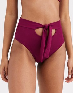 Трусы бикини в рубчик с завышенной талией и завязками Fashion Union-Фиолетовый цвет