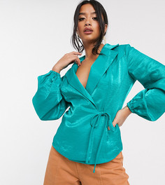 Атласная блузка с поясом Glamorous Petite-Зеленый